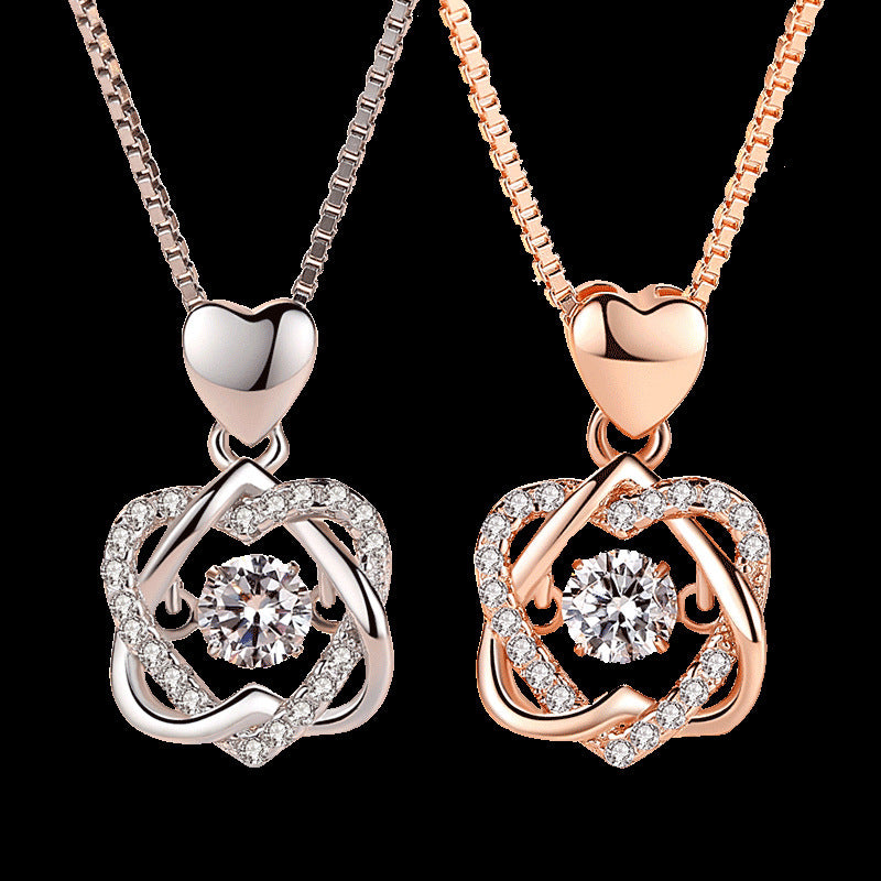Smart Heart Necklace Female 925 Silver Plated Rose Gold Pendant Clavicle Chain Jewelry
