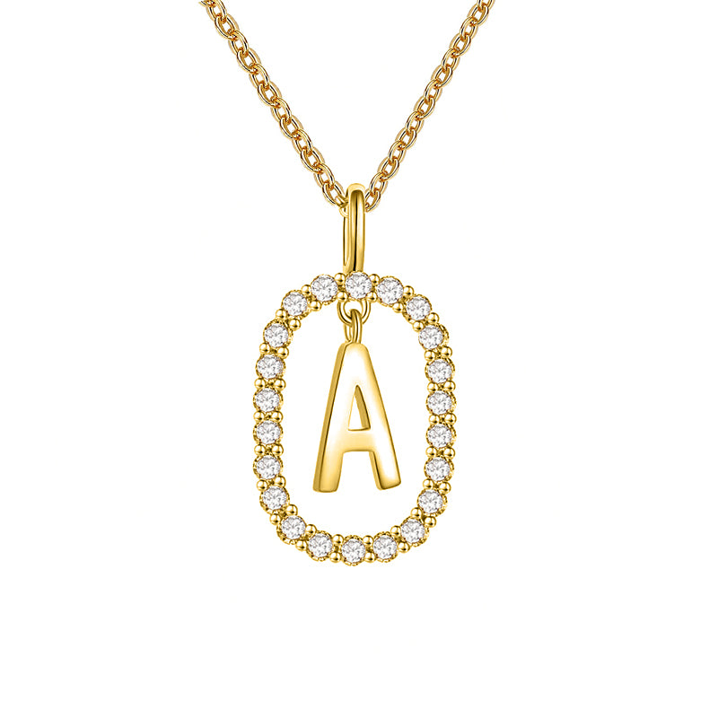 Crystal Letter Necklace Gold Name Initial Alphabet Oval Pendant Necklaces For Women
