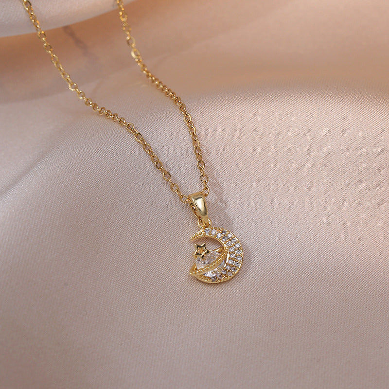 Fashion Jewelry Necklace Female Sweet Star Moon Zircon Geometric Niche